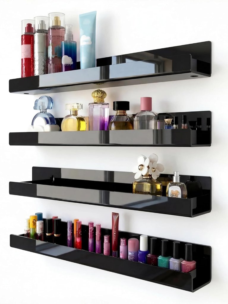 4 Pack 15 Inch Black Acrylic Shelves, Black Kids Floating Bookshelf For Kids Roo